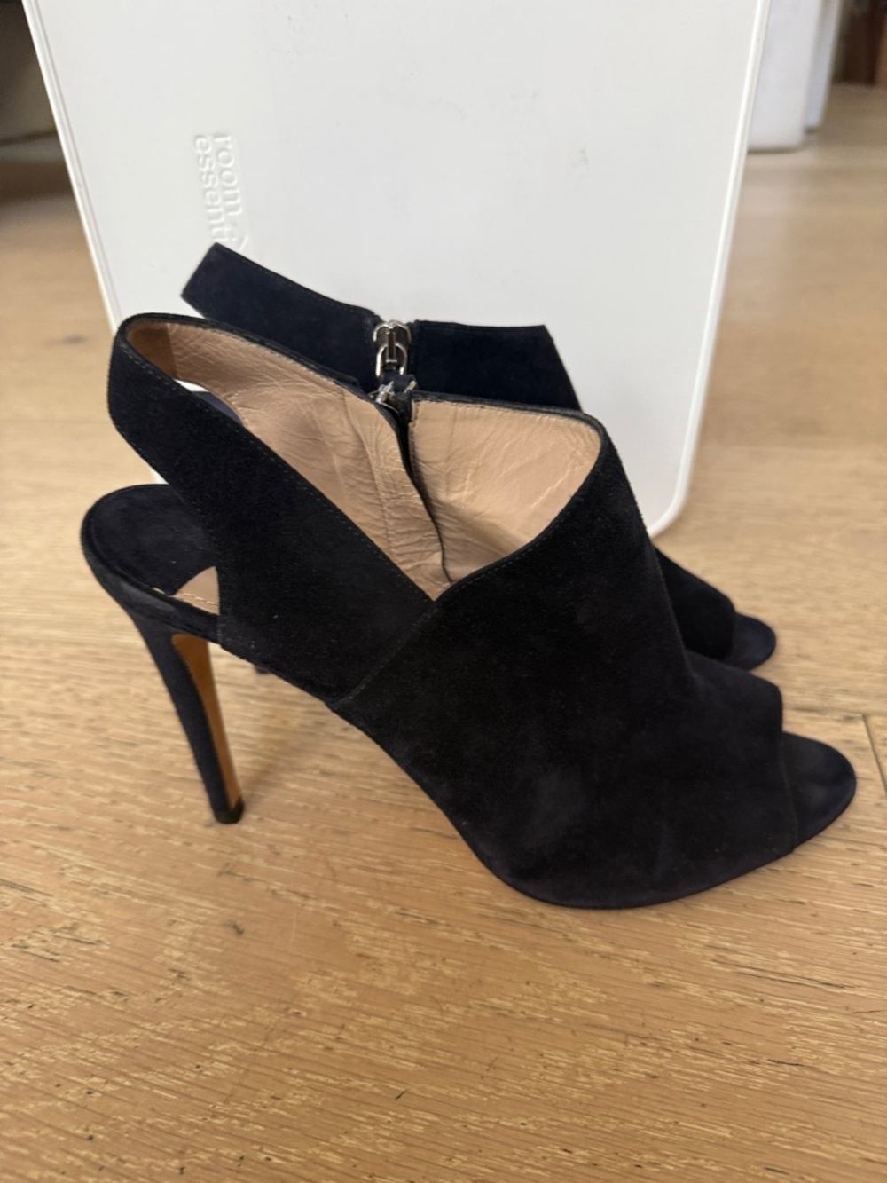 Miu Miu Black Suede Peep-Toe Slingback Heels
